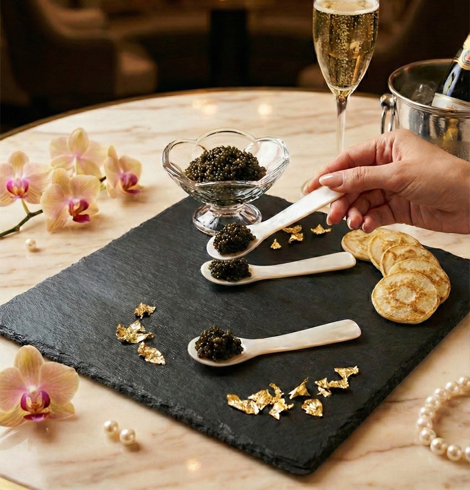DEJAVU içindeki Caviar Cafe'de havyar servisi